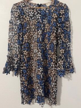 Shoshanna Lace Crocheted Floral Dress Size 10 Flare Sleeves